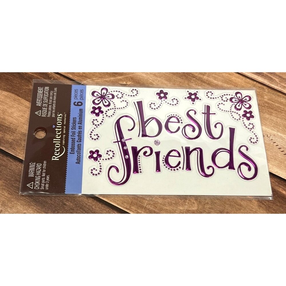 RECOLLECTIONS 141574 BEST FRIENDS EMBOSSED FOIL PURPLE STICKER SET OF 6 FLORAL